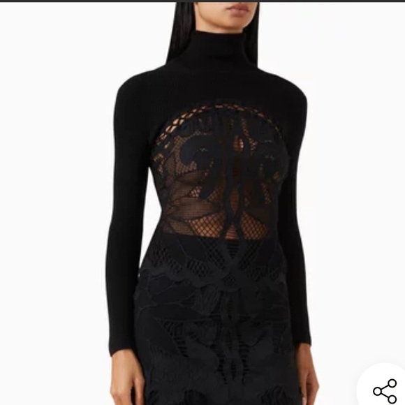 NWT SEA NEW YORK Liesel Embroidered Combo Long Sleeve Turtleneck Top Black - Picture 2 of 9